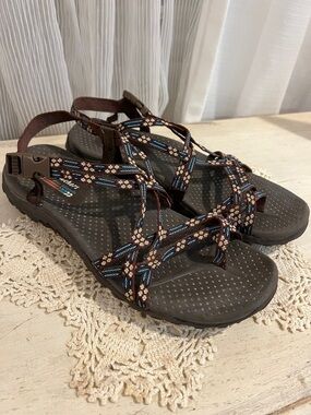 Skechers Outdoor Lifestyle Sandals Size 10 | Brown Blue Strappy Comfort Walking